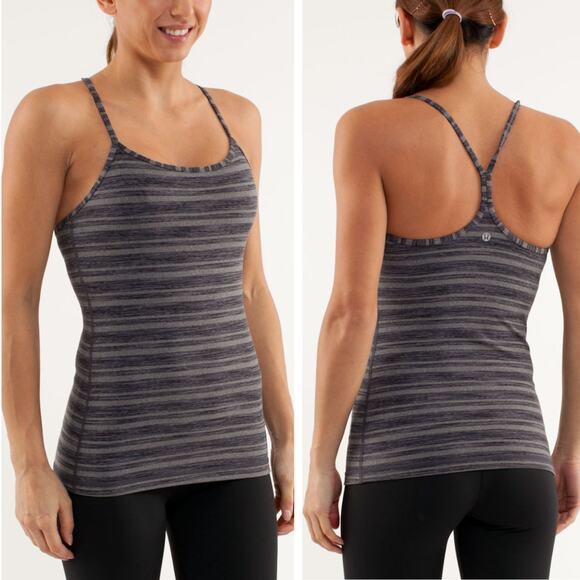 LULULEMON Power Y Tank Size 8 Black Stripes Galore - Picture 1 of 8
